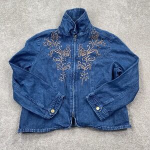 Vintage 90s Southern Lady Embroidered Denim Jacket Women's Petite Size